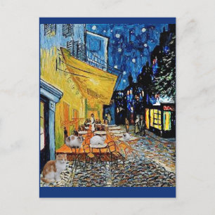 Cat Colony, Van Gogh Cafe Terrace Parody Postcard