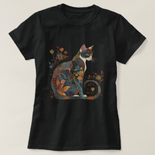 Cat Colorful Floral Patterns Vintage Flowers Art T-Shirt