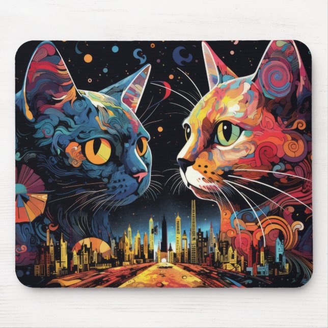 Cat Colourful Animal Enchanting Abstract  Mouse Mat (Front)