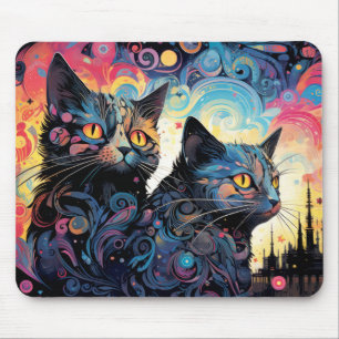 Cat Colourful Animal Enchanting Abstract Mouse Mat