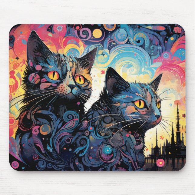 Cat Colourful Animal Enchanting Abstract  Mouse Mat (Front)