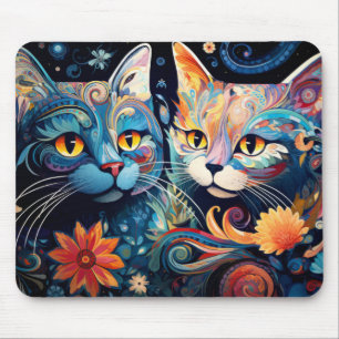 Cat Colourful Animal Enchanting Abstract  Mouse Mat
