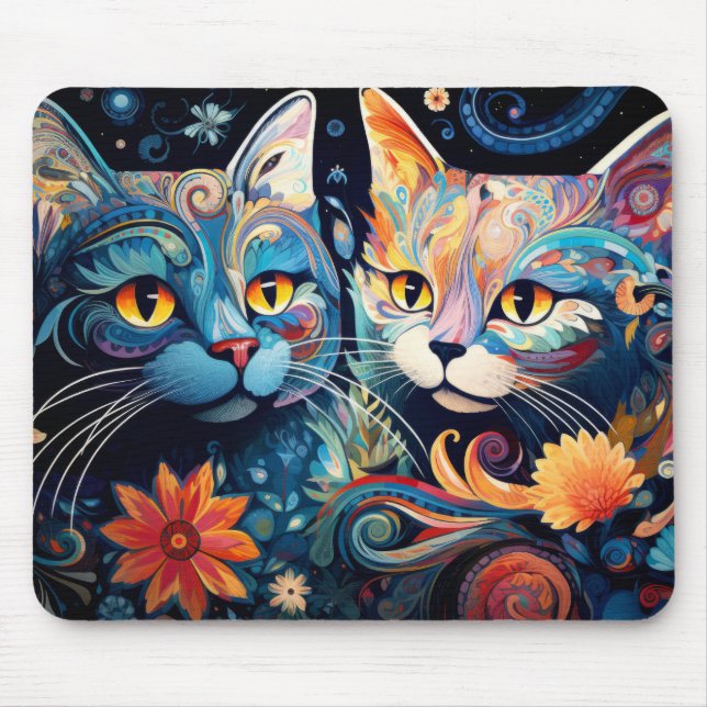 Cat Colourful Animal Enchanting Abstract  Mouse Mat (Front)
