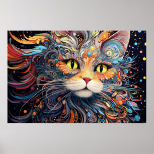 Cat Colourful Animal Enchanting Abstract  Poster