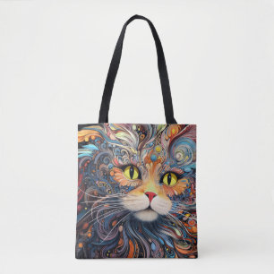 Cat Colourful Animal Enchanting Abstract Tote Bag