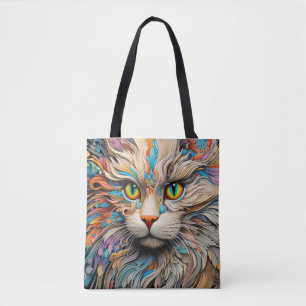 Cat Colourful Animal Enchanting Abstract Tote Bag