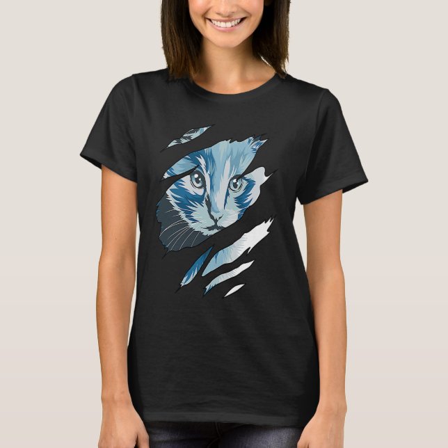 Cat Colourful Cat Torn Cloth T-Shirt (Front)