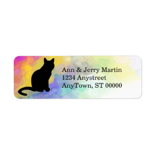 cat colourful watercolor paint design address labe
