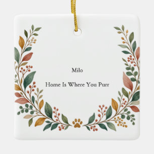 Cat Companion Botanical Ceramic Square Ornament