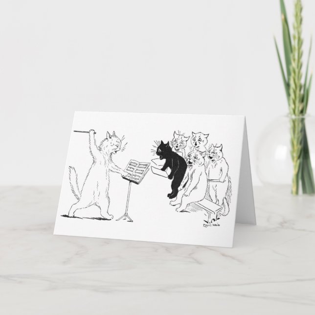 Cat Conducting Chorus Vintage Louis Wain Card (Front)