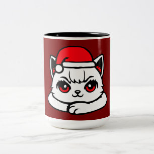 Cat Confident Santa Hat Crossed Arms Christmas Two-Tone Coffee Mug