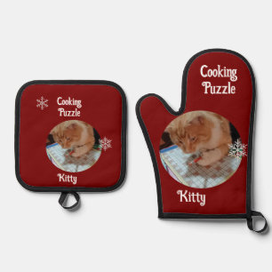 Cat Cooking Puzzle , humor text, customize Oven Mitt & Pot Holder Set