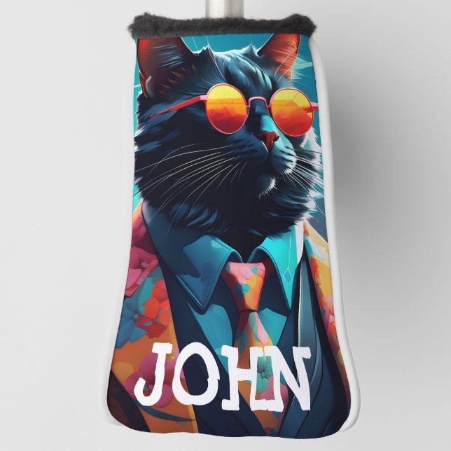 CAT COOL FUNNY GOLF HEAD COVER PERSONALIZED (Rotate 90)