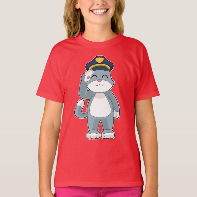 Cat Cop Police hat Police T-Shirt (Front)