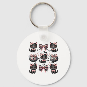 Cat Coquette Halloween Bows Black Pink Halloween G Key Ring