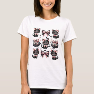 Cat Coquette Halloween Bows Black Pink Halloween G T-Shirt