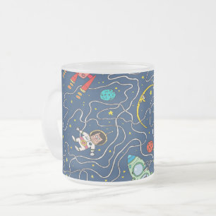cat cosmos cosmonaut rocket frosted glass coffee mug