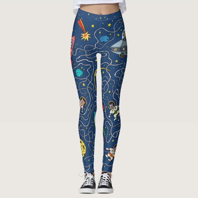 Cat cosmos cosmonaut rocket leggings (Front)