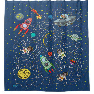 cat cosmos cosmonaut rocket shower curtain