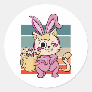 Cat Cosplayer Easter Bunny Costume Egg Basket Classic Round Sticker