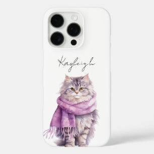 Cat Cosy Winter Purple Scarf   iPhone 16 Pro Case