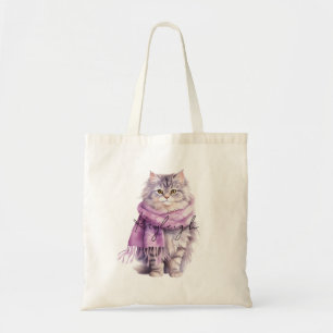 Cat Cosy Winter Purple Scarf   Tote Bag