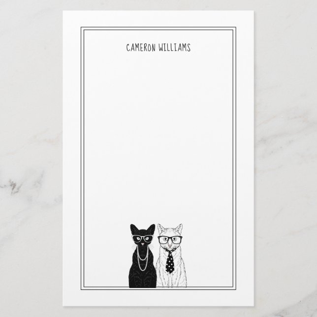 Cat Couple | Add Your Name Stationery (Front)