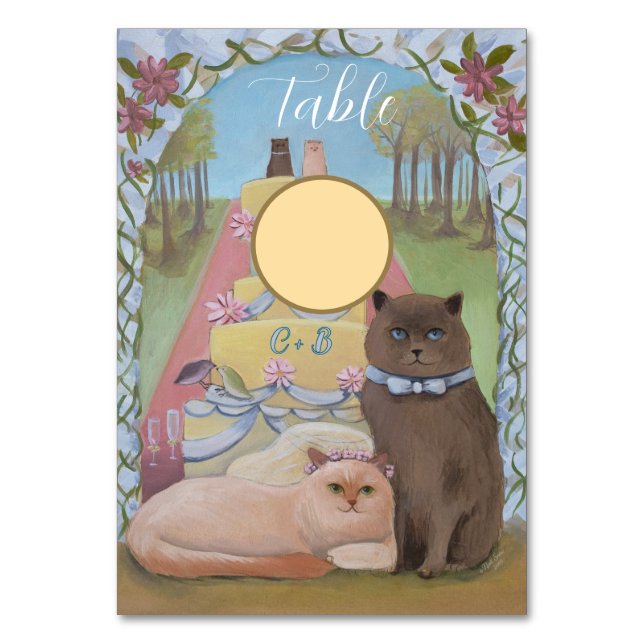 Cat Couple Initials DIY Wedding Table Cards (Front)