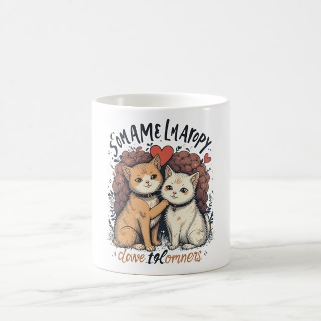 Cat Couple Love Mug Cute Romantic Kitty Coffee Cup (Center)
