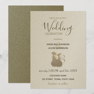 Cat Couple Modern Gold Elegant Wedding Invitation