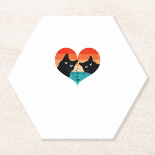 Cat Couple Retro Vintage Shirt Funny Black Cat Val Paper Coaster