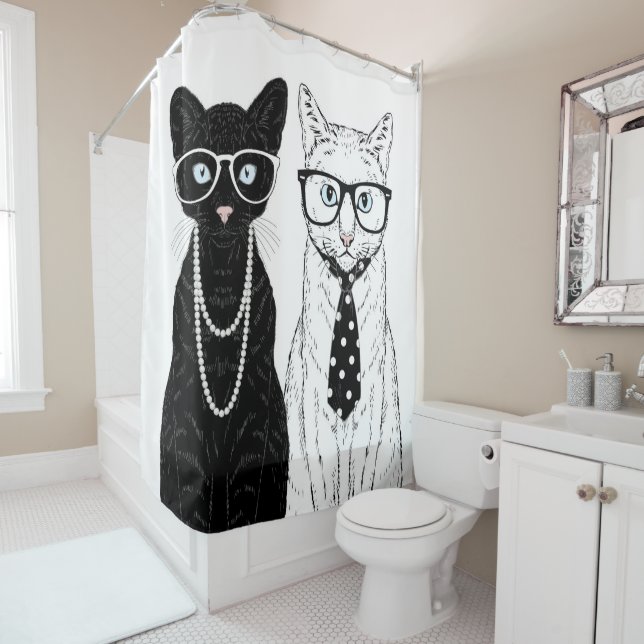 Cat Couple Shower Curtain (In Situ)