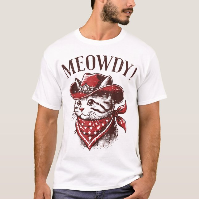Cat Cowboy Face Meowdy Kitten Kitty Western T-Shirt (Front)
