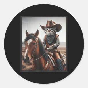 Cat Cowboy Funny Cats Kitten Riding Horse Cowboy H Classic Round Sticker