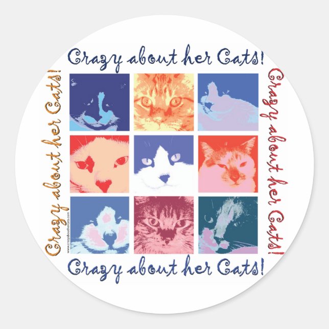 Cat Crazy Classic Round Sticker (Front)