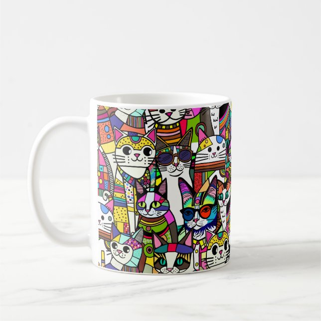 Cat Crazy Clowder of cats, colourful gift Coffee Mug (Left)
