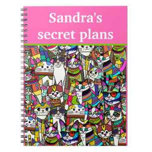 Cat Crazy Clowder of cats, colourful gift Notebook