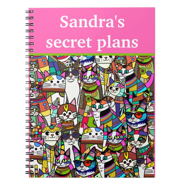 Cat Crazy Clowder of cats, colourful gift Notebook (Front)