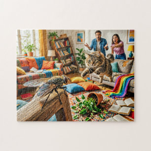 Cat Creates Chaos Chasing Fly Jigsaw Puzzle