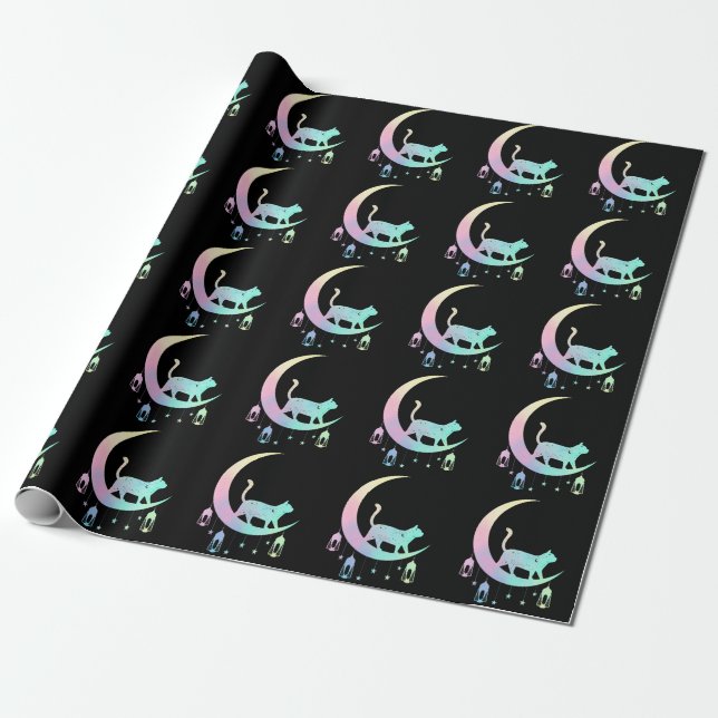 Cat Crescent Moon Horoscope Pastel Goth Wicca Wrapping Paper (Unrolled)