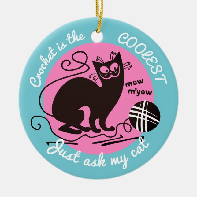 Cat crochet hooks yarn Christmas ornament (Front)