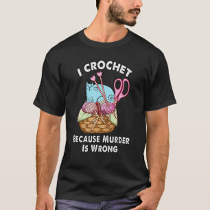 cat crochet yarn and needles basket T-Shirt