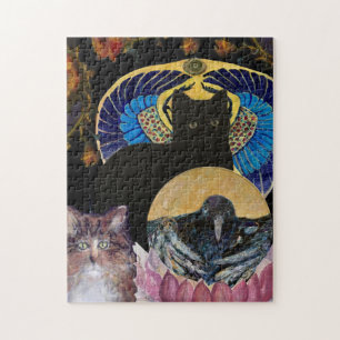 Cat Crow Scarab Lily Maureen Girard Jigsaw Puzzle