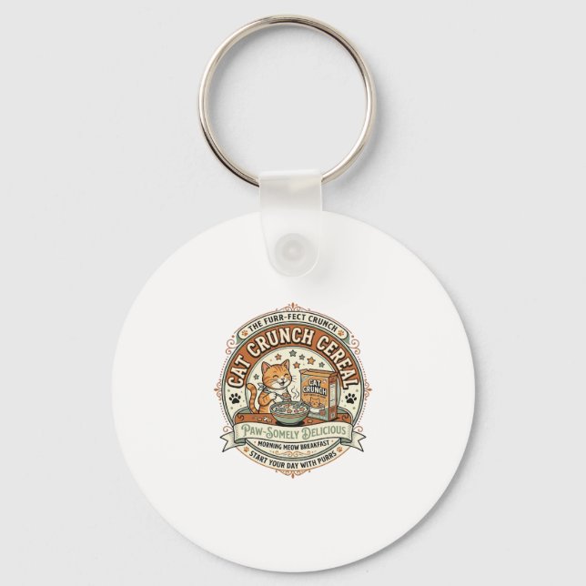Cat Crunch Cereal Cat Breakfast Cereal Box Cat Vin Key Ring (Front)