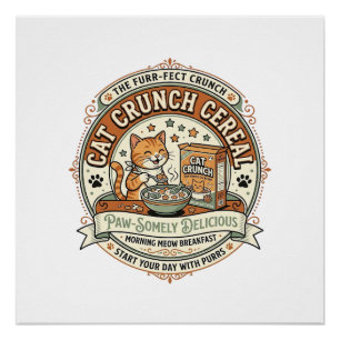 Cat Crunch Cereal Cat Breakfast Cereal Box Cat Vin Poster