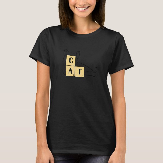 Cat Cube Riddle Letter Word Game Word Finder T-Shirt (Front)