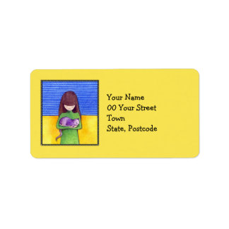 Cat Cuddle yellow Address Label