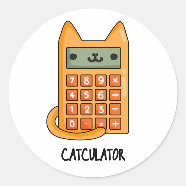 Cat-culator Funny Calculator Pun  Classic Round Sticker (Front)