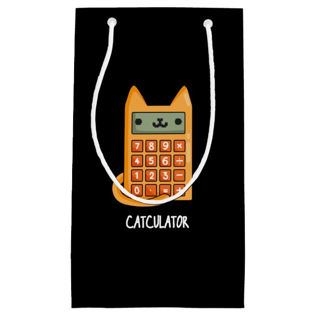 Cat-culator Funny Calculator Pun Dark BG Small Gift Bag (Front)