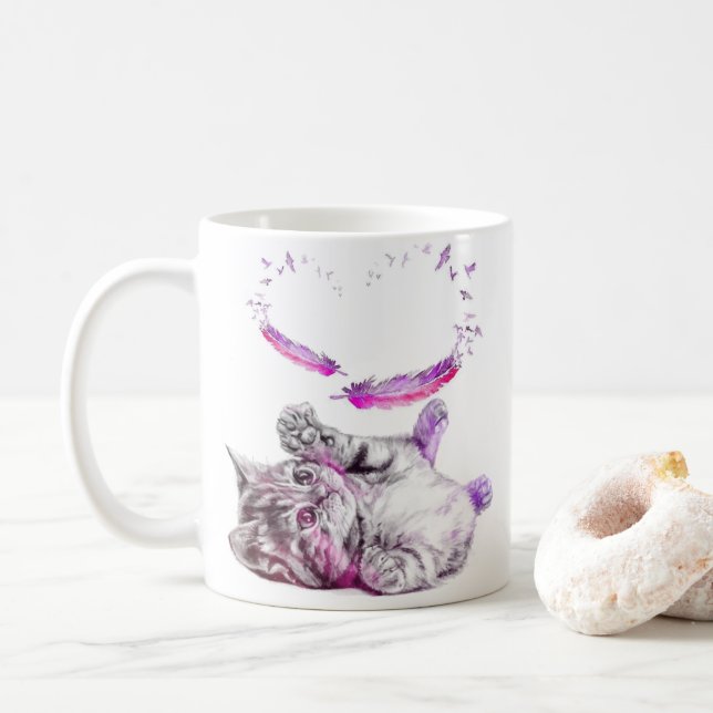 Cat cup Heart feather (With Donut)